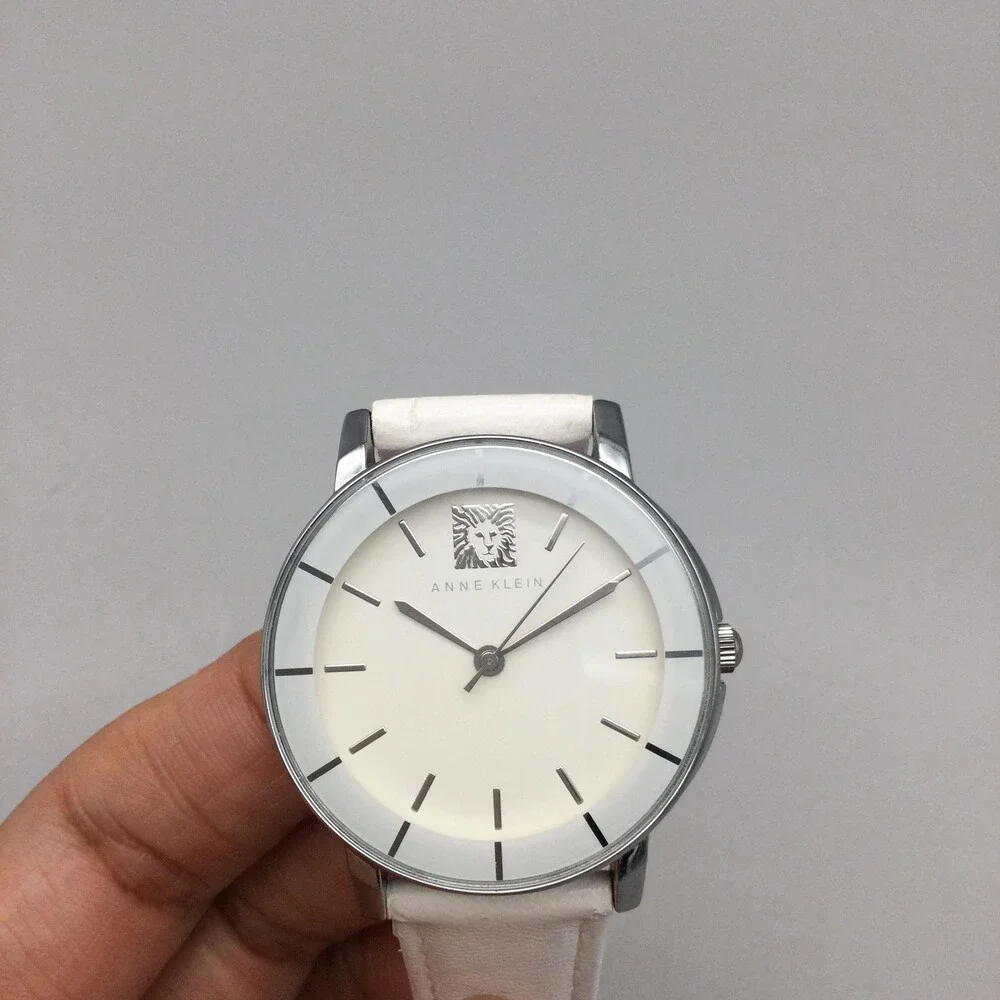 Anne Klein Womens Watch 36mm Cream Dial Leather Band Silver Tone New Battery